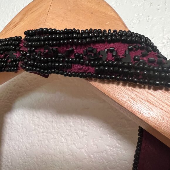 NWT SCALA Sequined Evening Beaded Halter Silk Burgundy Maxi Prom Dress L 9-10 - Picture 14 of 15